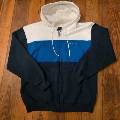 Oakley Full Zip Hoodie Color Block Custom Fit Mens Large White Blue Black Foto 1 de 4