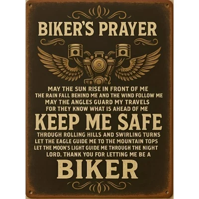 1pc Vintage Biker's Prayer Tin Metal Signs - Heavy-Duty Iron Motorcycle Decor wi - Image 1 of 4
