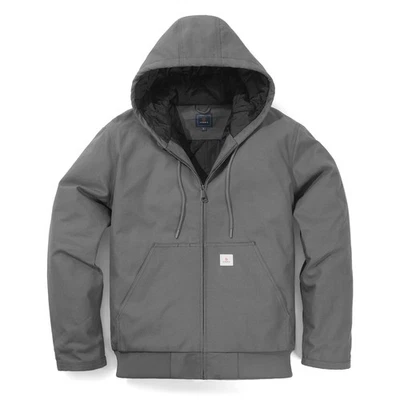 HISEA Men Insulated Hooded Jacket Relaxed Fit Canvas Coat Quilted Lined Workwear - Image 1 of 4
