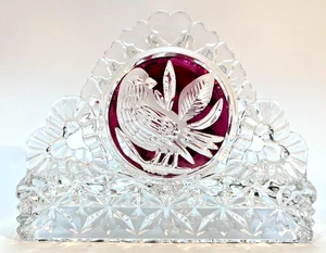 Vintage Hofbauer Byrdes Crystal Napkin / Letter Holder in Clear & Ruby Crystal - Picture 1 of 13
