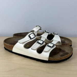 Sandali Birkenstock donna taglia 39/8.0 Florida in pelle bianca con 3 cinturini sughero - Foto 1 di 15