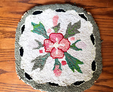 Vintage Primitive Hand Hooked Floral Chair Pad, Rug Or Mat,  15” Diameter