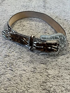 Justin PRETTY COW Cow Hair-On Hide Western Belt Size 34 C21115 - Picture 1 of 6