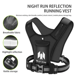 Night Warning Reflective Safety Jacket Cycling Night Running Phone Carrying Vest - Picture 1 of 17