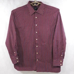 Gap Fitted Burgundy Striped Shirt Mens XL 17-17.5 Cotton L/S Button Front - Picture 1 of 11
