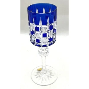 Vintage Josair Cut To Clear Wine Hock Goblet Glass Blue 8.25" Tall - Picture 1 of 12