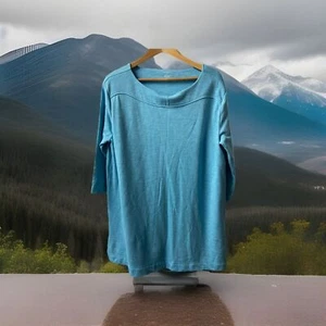 Lands End Sweatshirt Womens Large Sea Blue Pull over Round Neck Side Slits Comfy - Picture 1 of 9