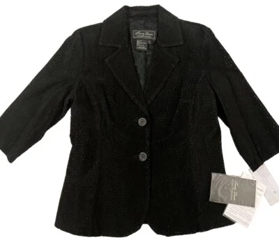 NWT Terry Lewis Classic Lux Suede Perforated Jacket Lined Women’s S Black - Image 1 of 4
