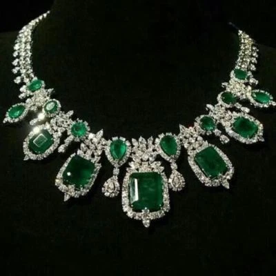 Collar llamativo estilo vintage cojín verde 100 quilates plata de ley 925 maciza Foto 1 de 3