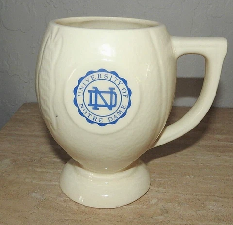 Vintage University Of Notre Dame Football Shaped Mug Logo w/Textured Finish Cover
