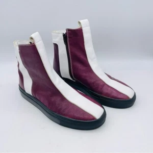 Alberto Fermani Maroon and White Stripe Leather Boots - Picture 1 of 9