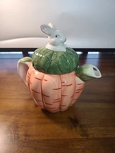 VTG Porcelain Tea Pot Bunny On Carrot RoseGarden Dolomite - Picture 1 of 20