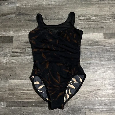 Traje de baño Miraclesuit de malla de una pieza para mujer 10 M hoja de palma hojas negras naranjas Foto 1 de 4