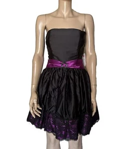 Gunne Sax schwarz lila Satinkleid trägerlos Abschlussball Cocktail Satin Größe 5 neu mit Etikett Rock - Bild 1 von 14