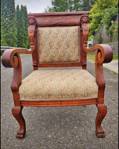 Antique Victorian Goddess Chair Carved Ornate People Ladies Armchair Mahogany￼￼ Cover