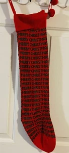 Dept 56 knit stocking Vintage 1983 Country Christmas Rare Red Green 26in Long - Picture 1 of 4
