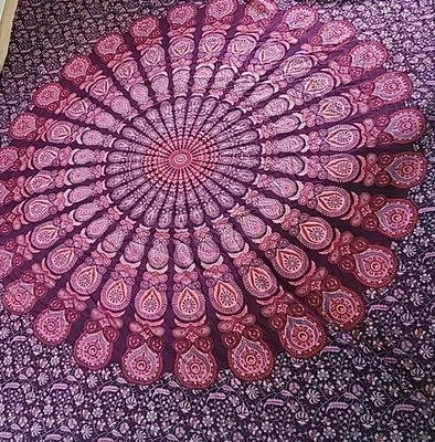 勃艮第孔雀曼陀罗挂毯棉波西米亚壁挂 76x81 — 第 1/4 张图片