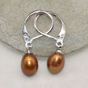 7-8mm Multicolor Natural Freshwater Pearl Drop Dangle Silver Leverback Earrings - Picture 1 of 20