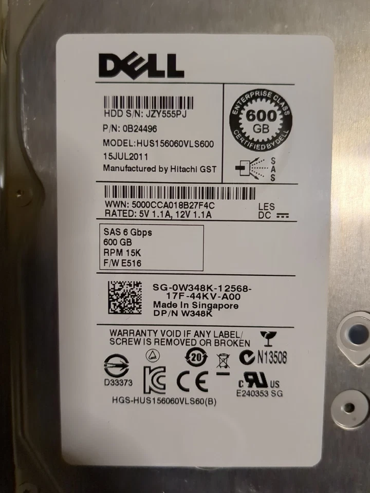 Hard Drive Dell 0W348K W348K 600GB 15000U/Min 64MB SAS-2 HUS156060VLS600 3.5'' - Image 1 of 4