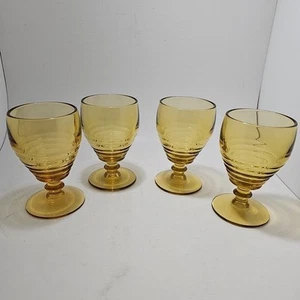 4 Bernstein Niedrig Wasserkelche Gläser Bienenstock Penny Line Paden Stadt Wein Parfait - Bild 1 von 8