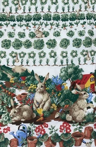 Vintage Wilton Court 100 % Baumwollstoff Tischdecke Hasen Garten Hasen 94 x 54 - Bild 1 von 7