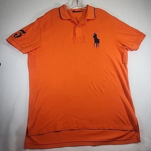 Polo Ralph Lauren Big Pony Polo Shirt Uomo Taglia Large Arancione Navy Preppy - Foto 1 di 9