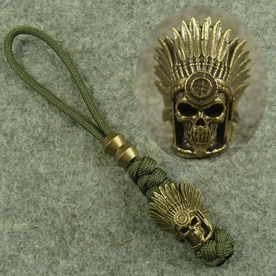 Cuchillo tejido a mano latón macizo “calavera jefe” cordón cuentas cuentas Paracord Foto 1 de 4