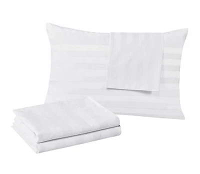 Juego de 4 protectores de almohada Queen 100 % algodón egipcio paquete de rayas blancas Foto 1 de 4