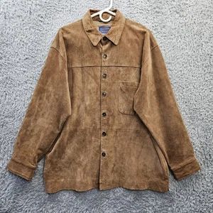 Pendleton Shirt Jacket Shacket XL Men Brown Leather Suede lined *Dot Cuff - Picture 1 of 18