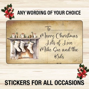 48 Personalised  Vintage Christmas Gift Tag  Kraft Effect Sticker Label 1119k - Picture 1 of 4