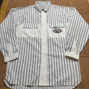 Vintage Bugle Boy Shirt Mens Sz Small White Blue Stripe Button Embroidered 90s - Picture 1 of 8