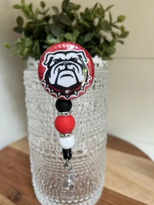 Carrete porta insignia nombre identificación retráctil cuentas estrás UGA Georgia Bulldogs Foto 1 de 2