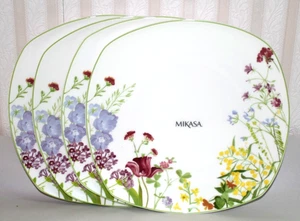 Mikasa Wildflower Garden Bone China Squared 11" Dinner Plates Set of Four New - Picture 1 of 3