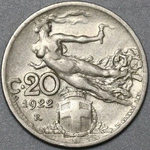 1922 Italy 20 Centesimi VF Flying Woman Last Year Coin (24121910R) - Picture 1 of 2