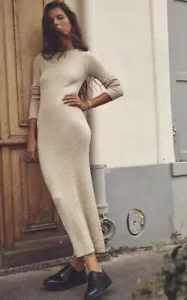 ZARA Metallic Beige Gold LONG SLEEVED KNIT MIDI DRESS Size S 6 8 - Picture 1 of 12