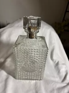 VTG 60s Art Deco Knobbly Clear Glass Square Decanter /Stopper Bar Ware Preowned - Picture 1 of 24