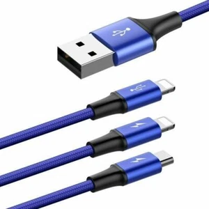 Cable de datos de carga 3 en 1 serie rápida (Micro + iPhone doble) azul - 1,2M - Imagen 1 de 6