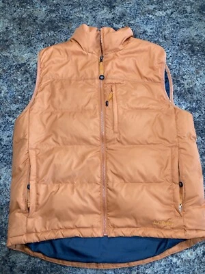 LL Bean Vintage Mens Puffer Vest Size Small Orange Gray Mock Down Zip-RARE - Image 1 of 4