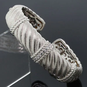 Judith Ripka Jewelry Sterling Silver CZ Cubic Zirconia Cable Wide Cuff Bracelet - Picture 1 of 4