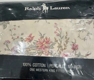 vintage RALPH LAUREN Western King Fitted Sheet Flowers NOS Shabby Chic Country - Picture 1 of 13
