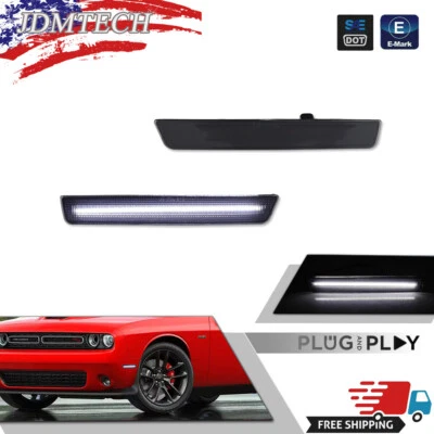 For Dodge Challenger 15-23 Smoke White LED Front Bumper Side Marker Signal Light - Image 1 of 4