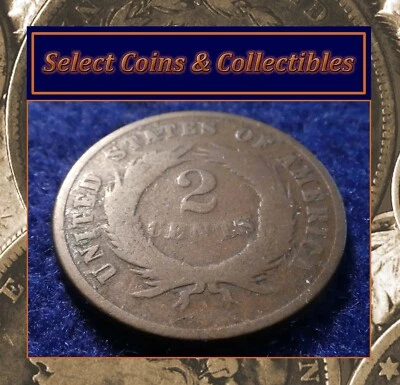 1870 Two Cent Piece 2C Post Civil War Date US Copper Coin Album Filler #3361 - Image 1 of 4