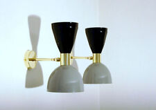 50's 60s Mid Century Brass Italian Diabolo Wall Sconce Light BLACK / GREY