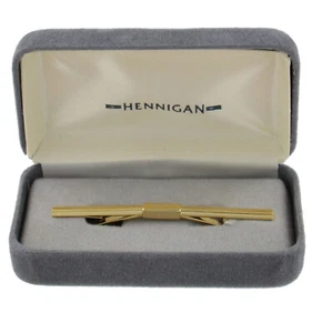 Hennigan Beaded Edge Bar Gold Tone Collar Clip Boxed 2 3/8" USA Made - Picture 1 of 3