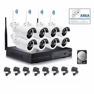 KIT VIDEOSORVEGLIANZA WIRELESS FULLHD IP 8 TELECAMERE NVR REMOTO AHD HD 1 TB - Photo 1/1