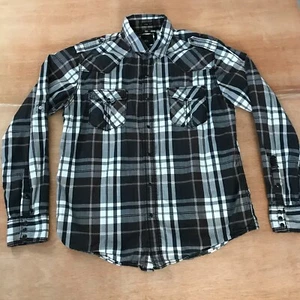 Camicia BKE slim fit uomo L nera a quadri western bottoni a pressione tasca manica lunga - Foto 1 di 14