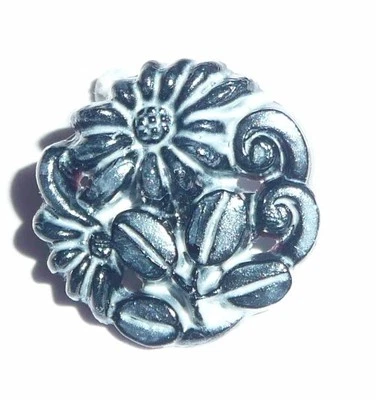 Black & White Glass Flower Shank Button 5/8" Pretty Little Flower Button - Image 1 of 4