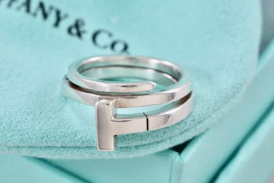 Tiffany & Co. Sterling Silver T Square Wrap Ring Size 5 RARE - Image 1 of 4