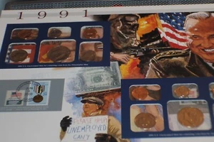 1991 P/D 10 Coins Uncirculated Mint Set Postal Commemorative Society Coins/Stamp - Picture 1 of 11