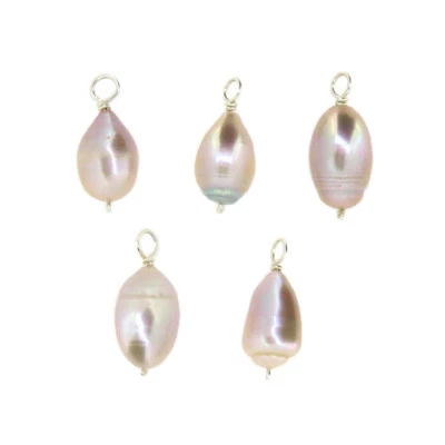 Dije de perlas rosa de agua dulce envuelto en cuentas con alambre rosa (5 piezas) Foto 1 de 3